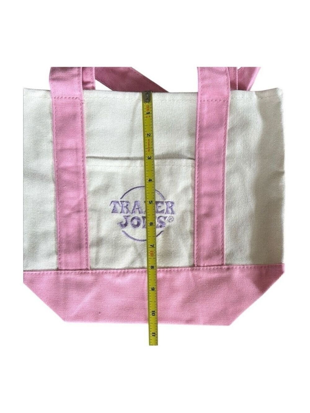 Trader Joe’s Mini Tote Canvas Bag, Pink, Embroidere… - Picture 3 of 5